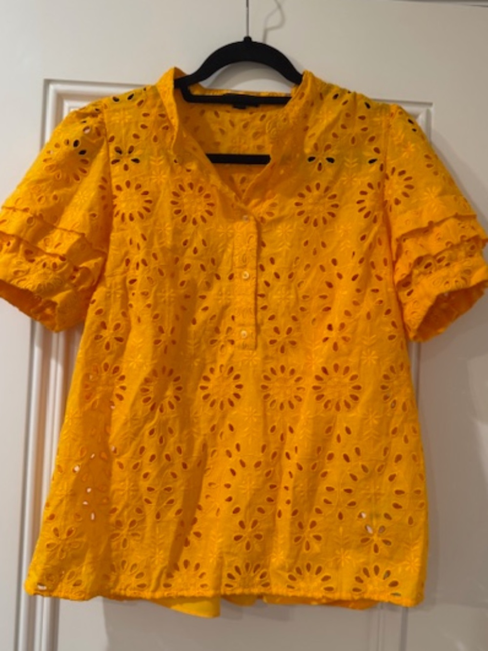 Worn ONCE! EUC J. Crew $110 Puff Sleeve Eyelet Blouse w/ camisole, Medium